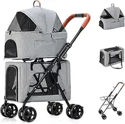 Luxury Double Dog Pram Pet Strollers for Small Dogs Cats and More, Double-Layer Puppy Strollers Small Dogs Pet Travel Cart Carrier Cat Dog Stroller Pushchair with Wheels