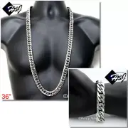 36"MEN Stainless Steel WIDE 16x5mm Silver Cuban Curb Chain Necklace Bracelet SET