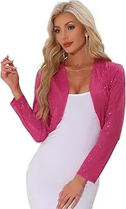 [Allegra K] Sequin Jacket for Women's Party Open Front Cropped Sparkly Bolero Shrug