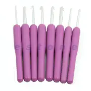 8Pcs Ergonomic Plastic Handles Crochet Hooks Knitting Knit Needles Set Purple