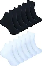 [Zaccai] Women's Ankle Socks Casual Lightweight Cotton Socks (6 Pairs), 3 Black, 3 White, One Size