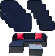 9 Pack Patio Cushion Covers Set Outdoor Furniture Cushion and Pillow Cover Replacement Fit for 5 Pieces 4-Seater Wicker Rattan Patio Sectional Sofa Chair Couch Set,Navy-Cover Only (Small)