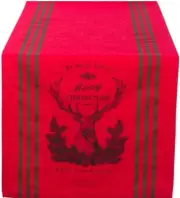 1 Fabric Table Runner (14"x72") MERRY CHRISTMAS, RED STAG, REINDEER ON RED, DII