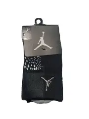 Air Jordan 2 Pair Youth Boys Girls Socks Sz 7-9, 3Y-5Y Black and Grey, crew sock