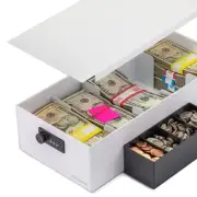 Secure 5-Compartment Cash Box Organizer with Combination Lock, White, 15"x7.5"
