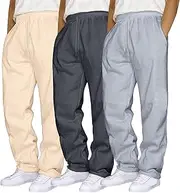 [Generic] 3 Pack Mens Sweatpants Open Bottom Joggers for Men with Pockets Loose Fit Cotton Athletic Pants for Running Casual