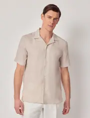 Hawes & Curtis Natural Pure Linen Slim Shirt | Short Sleeve | Revere Collar Size: XXXL