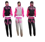 Womens Ladies NYC Varsity Baseball Hoodie Hood Jacket Top Jogger Pant Tracksuit