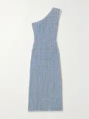 [La DoubleJ] La DoubleJ - One-shoulder Crochet-knit Cotton-blend Midi Dress - Light blue - large large Blue