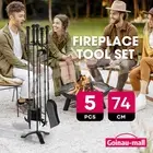 5PCS Fireplace Tool Set Fire Poker Firepit Tongs with Stand Brush Shovel Stove