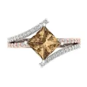 2.45 Princess Cut Split Shank Champagne Stone Promise Bridal Ring 14k Gold