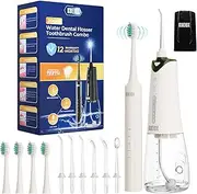 KUEIOX Electric Toothbrush with Water Cordless Flosser, 320ML Portable Travel Water Dental Flosser for Teeth with 5 Modes & 6 Jet Tips & IPX7 Waterproof for Teeth Cleaning and flossing (White)