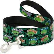 Buckle-Down"Classic TMNT Turtle Faces Black/Green Turtle Shell" Pet Leash, 6'-1/2"