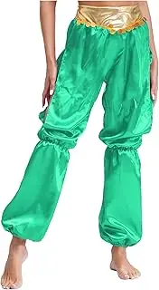 [Vxuxlje] Women's Arabian Princess Bloomers Costume Sequin Metallic Waistband Side Slit Lantern Pants