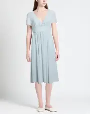 RRP €350 EMPORIO ARMANI Midi Dress IT44 US8 UK12 L Blue Check Pattern V-Neck