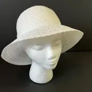 Nine West Womens Sun Hat White Wide Brim Boat Garden Golf Travel Straw Summer