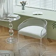 PP-Kic Women's Dressing Chair, Modern Armless Dining Chair, Crystal Stool with Backrest, Transparent Indoor Crystal Chair, Simple Cushion, Comfortable and Sturdy