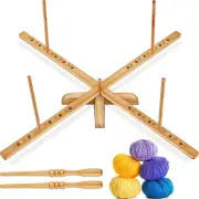 Tabletop Amish Style Wooden Yarn Swift Wood Holder Spindle with 2 Pcs Ball