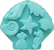Palksky Under The Sea Silicone Cake Mold Ocean Animal Dolphin/Fish/Conch/Starfish/Sea Shell/Seahorse/Mermaid Tail Soap Mold for Bath Bomb Jelly Mousse Candy Chocolate Mold Random Color