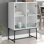 White Side Cabinet with Glass Doors, Storage Cabinet for Kitchen, Dining Room, Living Room Furniture, Modern Sideboard, Buffet Table 69x37x100 cm
