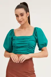 Green Crop Top Short Sleeve - Size 12, Women's Crop Top