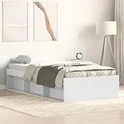 Bed Frame White 92x187 cm Single Size Modern Bedroom Furniture Easy Assembly