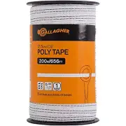 Gallagher Electric Fence Poly Tape | Ultra White 656 Ft Roll | 5 Stainless Steel