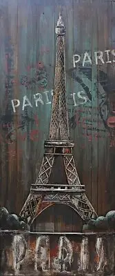 Eiffel Tower Paris France French Decor Metal & Wood 3D Wall Art Mixed Media Pain