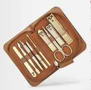 Manicure Set- Professional Nail Clippers Kit Pedicure Care Tools- Carbon Steel Material 9Pcs for Travel Or Home 8.3cm/3.2in (Color : Brown)