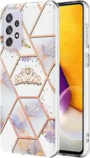 [Monwutong] Phone Case for Samsung Galaxy A73 5G, Soft TPU + IMD Marble Pattern Case for Girls,with Camera Lens and Screen Protection Cover for Samsung Galaxy A73 5G,HDYB Crown