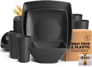 Teivio 16-Piece with Flatware Kitchen Plastic Wheat Straw Square Dinnerware Set
