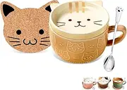 Christmas Birthday Gifts for Women Her Cute Kawaii Cat Coffee Mugs with Lids,Birthday Presents for Girls Friend Kids Wife Mum Grandma Teacher,Novelty Animal Coffee Ceramic Tea Cup Dessert Saucer Set