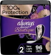 Always Discreet Boutique Liners for Women, Size 2, Very Light, 96 Count