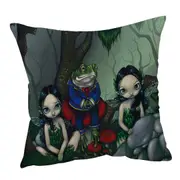 Fairytale the Handsome Frog and Two Cute Fairies Cushion Cover