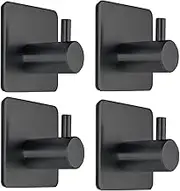 Fotosnow Black Adhesive Towel Hooks Heavy Duty Stick on Wall Hooks Shower Hooks for Bathroom Kitchen Door-4 Packs