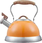 Whistling Tea Kettle for Stove Top, 2.8 L Stainless Steel Stove Gas Induction Teapot with Wood Grain Handle, Suitable for Gas, Electric, Electromagnetic and Ceramic Stoves Tea Pot (Orange)