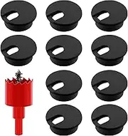 Mardatt 11Pcs 35mm(1-3/8 Inch) Desk Grommet and Hole Saw with Arbor, Desk Cable Wire Grommet Cord Bi-Metal Hole Saw Hole Cover Desk Cable Cord Organizer for Home Office Equipment(Black,1-3/8 Inch)