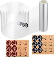 Cake Collars 8 x 394inch Acetate Rolls Clear Cake Strips Transparent Mousse Cake Collar Acetate Sheet for Baking, Surrounding Edge Decorating + Bonus with Delicate Stickers