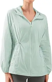 [VENLOTA] Women's UPF 50+ Sun Protection Jacket, Hooded Long Sleeve Sun Shirt, Lightweight and Breathable(Large), Green, Large