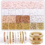 Golden Beads Pink White Clay Beads Kit For DIY jwellery Making Clay Beads Bracel