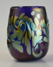 Blue Luster Drinking Glass With Silver Wave Design. Blown Glass by Saul Alcaraz