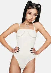 [RARE LONDON] Cream Diamante Underbust Bodysuit