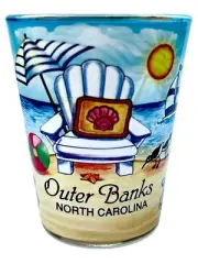 OUTER BANKS NORTH CAROLINA BEACH CHAIR IN AND OUT SHOT GLASS SHOTGLASS