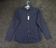 J Crew Shirt Mens Large Slim Blue All Over Print Secret Wash Long Sleeve Poplin