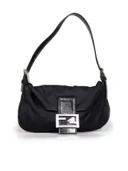 Black Crystal Buckle Baguette Shoulder Bag