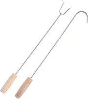 2Pcs Professional Meat Hook Wear Resistant Kitchen Roasting Hook with Handle for Barbecue Camping Grilling Convenient Pork Fish Turning Tool