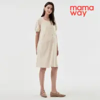 在飛比找momo購物網優惠-【mamaway 媽媽餵】優雅方領剪接孕哺洋裝