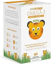 Coromega Kids Omega 3 Fish Oil Supplement, 650mg of Omega-3s, Tropical Orange + Vitamin D, 90 Single Serve Squeeze Packets