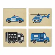 Boy Kid's Bedroom Art: POLICE SWAT & HELICOPTER - Set of four 8" by 10" prints.