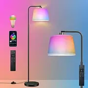 [Meafular] Floor Lamp, Standing Floor Lamp for Living Room with RGB LED Bulb, Smart APP & Remote Control Floor lamp with Hanging Lampshade, Dimmable Modern Floor Lamp for Bedroom Office Dining Room